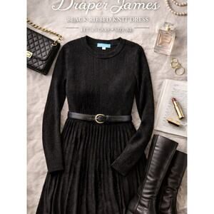 Draper James Black Ribbed Knit Dress Long Sleeve Fit & Flare XL